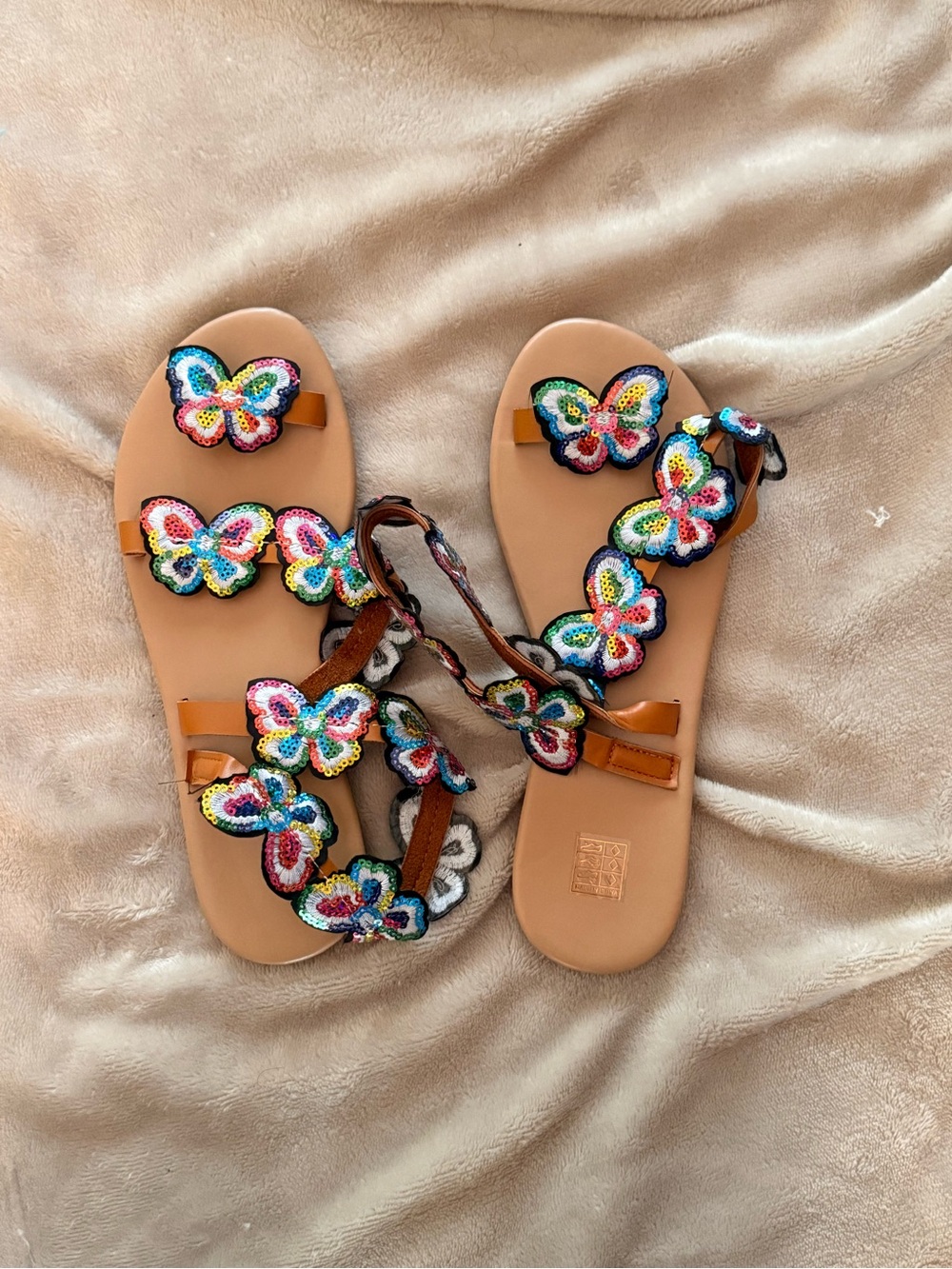 Beaded Butterfly Strap Sandals in Multicolor
